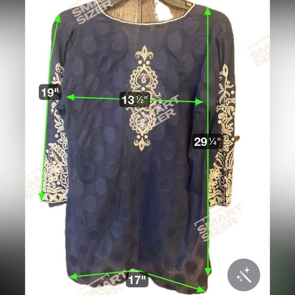 Sulu Sz 6 Navy Blue Ornate Intricate Embroidered Front & Statement Sleeve Tunic - Picture 9 of 10